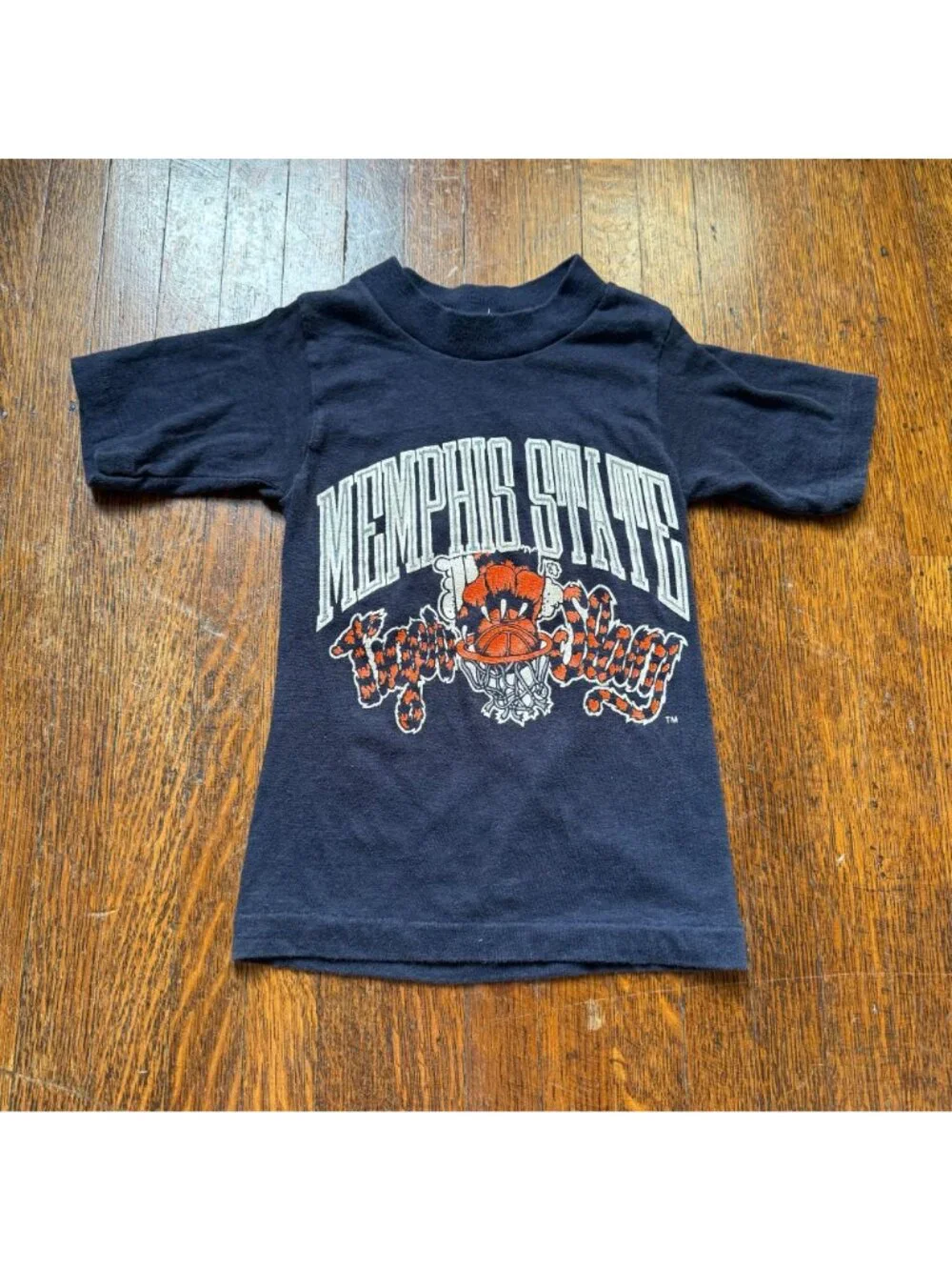Vintage 1980s Kids Memphis State University Tigers Basketball T-Shirt, Signal 6
